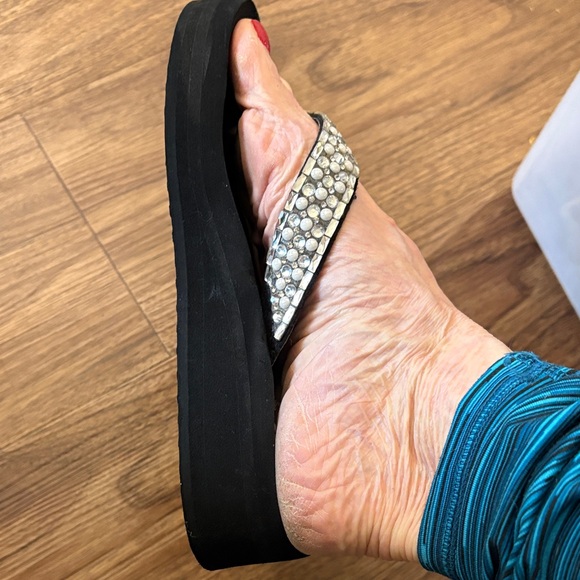 Yellow Box Black Sandals with Rhinestones - Picture 3 of 4